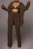 Rose Red Casual Solid Patchwork Turndown Collar Long Sleeve Two Pieces