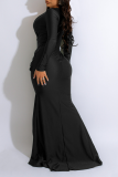 Blue Party Solid Fold V Neck Trumpet Mermaid Dresses