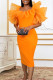 Orange Sexy Formal Solid Patchwork O Neck One Step Skirt Dresses