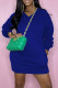 Blue Casual Solid Patchwork V Neck Long Sleeve Dresses