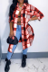 Red Street Striped Patchwork Turndown Collar Outerwear