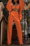 Rose Red Casual Solid Patchwork Turndown Collar Long Sleeve Two Pieces