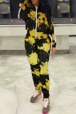 Purple Casual Print Patchwork Zipper Collar Long Sleeve Two Pieces