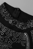 Black Sexy Patchwork Hot Drilling See-through Half A Turtleneck Skinny Jumpsuits
