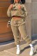 Khaki Sportswear Print Letter Hooded Collar Long Sleeve Two Pieces
