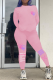 Pink Street Print Patchwork O Neck Long Sleeve Two Pieces