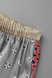 Rose Red Casual Print Patchwork Regular Mid Waist Trousers