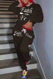 Red Casual Letter Print Basic O Neck Long Sleeve Two Pieces