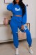 Blue Casual Print Letter O Neck Long Sleeve Two Pieces