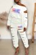 White Street Print Ripped Letter Oblique Collar Long Sleeve Two Pieces