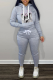 Grey Casual Print Patchwork Hooded Collar Long Sleeve Two Pieces