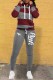 Burgundy Casual Striped Print Letter Hooded Collar Long Sleeve Two Pieces