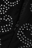 Black Sexy Patchwork Hot Drilling See-through Half A Turtleneck Skinny Jumpsuits