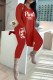 Red Casual Print Letter V Neck Long Sleeve Two Pieces
