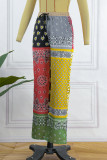 Rose Red Casual Print Patchwork Regular Mid Waist Trousers