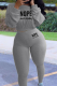 Grey Casual Print Patchwork O Neck Long Sleeve Two Pieces