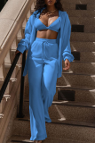 Rose Red Casual Solid Patchwork Turndown Collar Long Sleeve Two Pieces