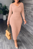 Blue Casual Solid Patchwork V Neck Long Sleeve Dresses