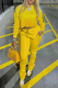 Yellow Street Print Patchwork O Neck Long Sleeve Two Pieces