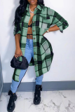 Ink Green Street Striped Patchwork Turndown Collar Outerwear