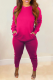 Rose Red Casual Solid Patchwork O Neck Long Sleeve Two Pieces