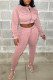 Pink Casual Solid Patchwork Zipper Collar Long Sleeve Two Pieces
