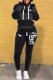 Grey Casual Striped Print Letter Hooded Collar Long Sleeve Two Pieces