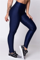 Deep Blue Casual Sportswear Print Basic Skinny High Waist Pencil Trousers