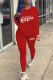 Red Casual Print Letter O Neck Long Sleeve Two Pieces