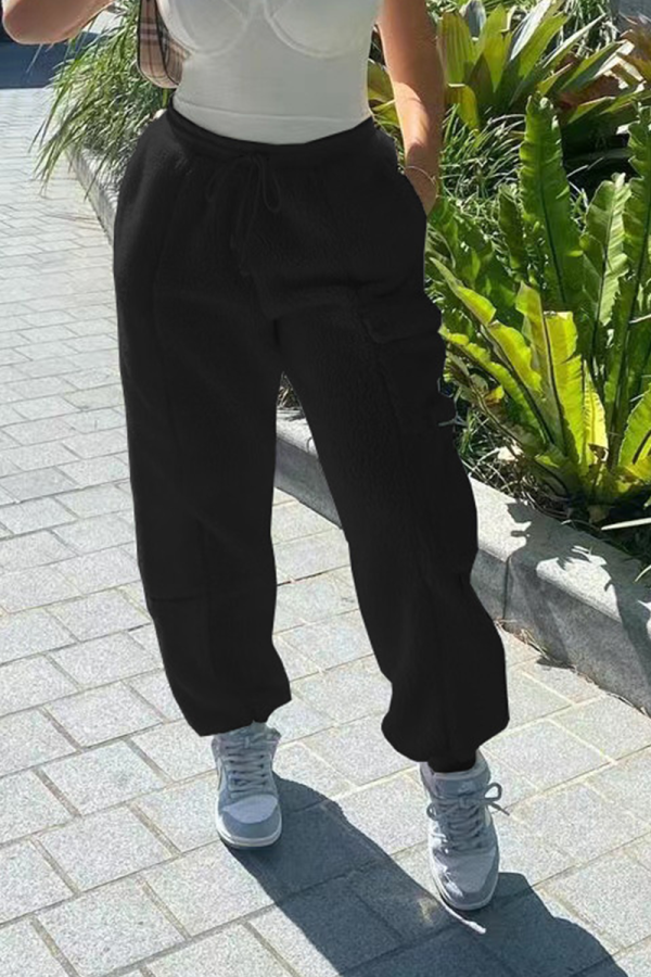 Black Street Solid Patchwork Harlan Mid Waist Harlan Solid Color Bottoms