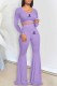 Light Purple Casual Print Letter O Neck Long Sleeve Two Pieces