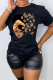 Black Casual Vintage Print Patchwork O Neck T-Shirts