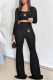Black Casual Print Letter O Neck Long Sleeve Two Pieces