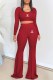 Red Casual Print Letter O Neck Long Sleeve Two Pieces