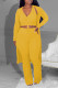 Yellow Casual Solid Patchwork Draw String V Neck Long Sleeve Three Pieces