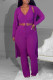 Purple Casual Solid Patchwork Draw String V Neck Long Sleeve Three Pieces