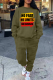 Army Green Casual Print Patchwork O Neck Long Sleeve Two Pieces