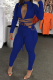 Blue Sexy Solid Draw String Half A Turtleneck Long Sleeve Two Pieces
