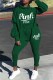Ink Green Casual Print Letter Hooded Collar Long Sleeve Two Pieces