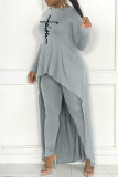 Grey Street Print Patchwork O Neck Long Sleeve Two Pieces
