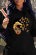 Black Casual Print Patchwork Hooded Collar Tops