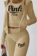 Khaki Sexy Print Letter Long Sleeve Three Pieces