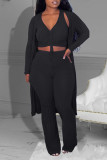 Purple Casual Solid Patchwork Draw String V Neck Long Sleeve Three Pieces