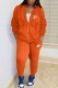 Tangerine Red Casual Letter Embroidered Hooded Collar Long Sleeve Two Pieces