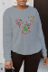 Grey Casual Street Print Snowflakes Patchwork O Neck Tops
