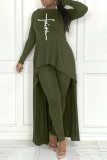 Grey Street Print Patchwork O Neck Long Sleeve Two Pieces