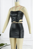 Black Sexy Solid Bandage Patchwork Backless Strapless Sleeveless Two Pieces