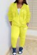 Yellow Casual Letter Embroidered Hooded Collar Long Sleeve Two Pieces
