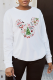 White Casual Street Print Snowflakes Patchwork O Neck Tops