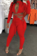 Red Sexy Solid Draw String Half A Turtleneck Long Sleeve Two Pieces